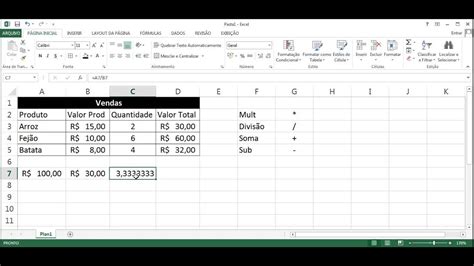 Curso De F Rmulas E Fun Es No Excel Aula Operadores Matem Ticos