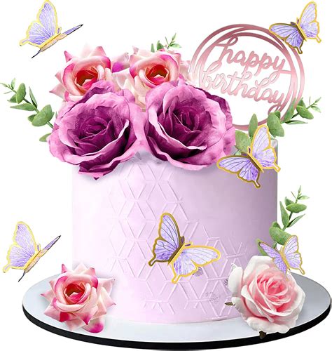 Amazon Pcs Flower Cake Toppers Butterfly Cake Decorations Happy