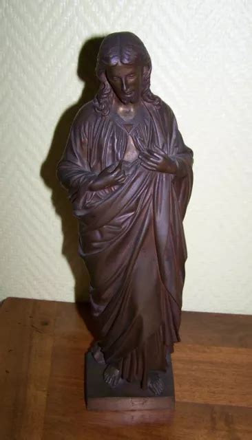 Statue Religieuse Sacr C Ur De J Sus Ancienne En Bronze Patine Brune