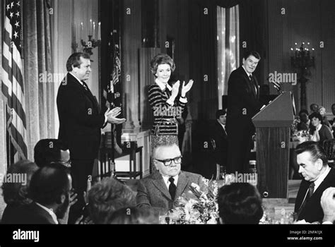 Us President Ronald Reagan And Mrs Nancy Reagans Applaud Actor James