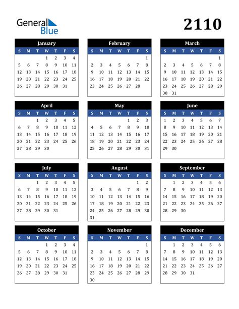 2110 Calendar (PDF, Word, Excel)