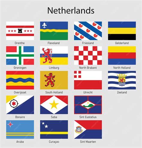 Set Vlaggen Van De Provincies Van Nederland Alle Nederlandse Regios Vlag Collectie Premium Vector