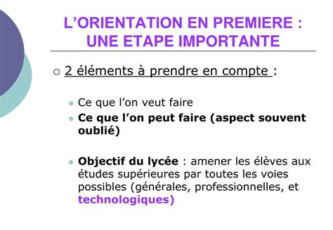 Ppt Lorientation En Premiere Une Etape Importante Powerpoint