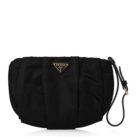 PRADA Tessuto Nylon Wristlet Clutch Black 1233503 FASHIONPHILE