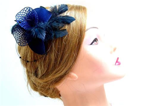 Navy Blue Feather Fascinator Wedding Headpiece Bridesmaid Feather