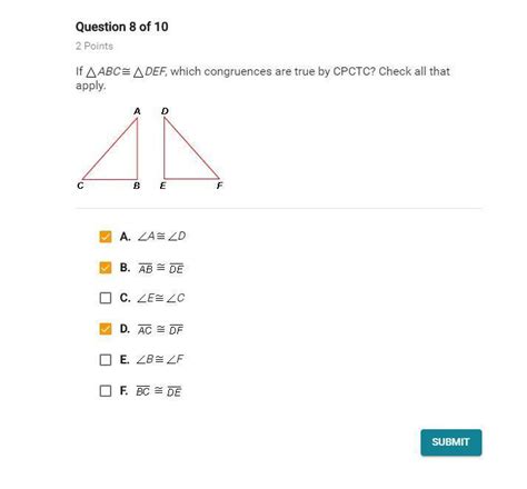 Free If Abc Def Which Congruences Are True By Cpctc Check All