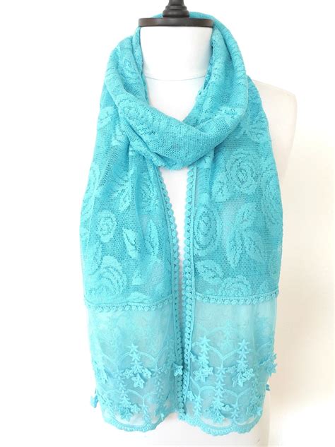 Blue Lace Scarf Turquoise Wedding Shawl Scarf Bridesmaid Ts Etsy