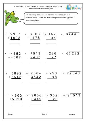 Four Operations Practice - URBrainy.com - Worksheets Library