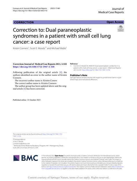 Pdf Correction To Dual Paraneoplastic Syndromes In A Patient With Small Cell Lung Cancer A