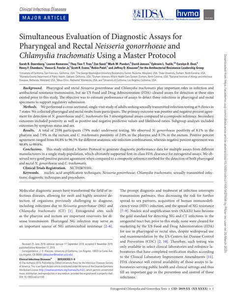 Pdf Simultaneous Evaluation Of Diagnostic Assays For Pharyngeal And