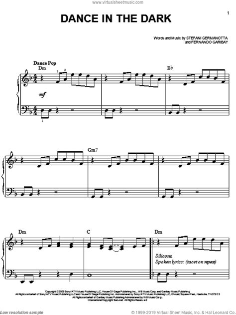 Dance In The Dark Sheet Music For Piano Solo Pdf Interactive