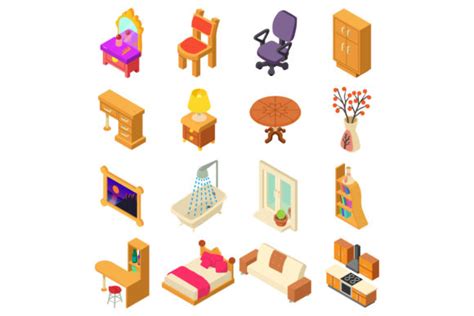 Home Interior Icons Set Isometric Style Graphic By Ylivdesign · Creative Fabrica