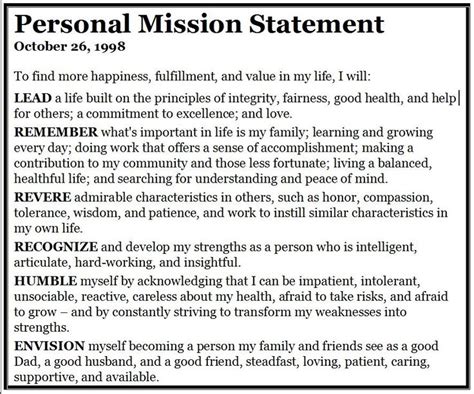 Personal Mission Statement For Managers