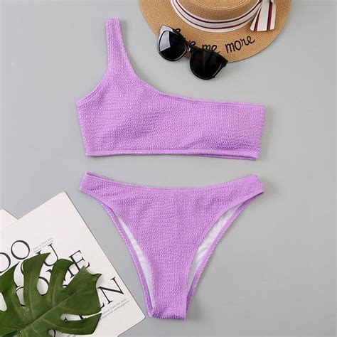 Bikini One Shoulder Delig Paars Wavy Bikini Set Zomer Maat M Bol