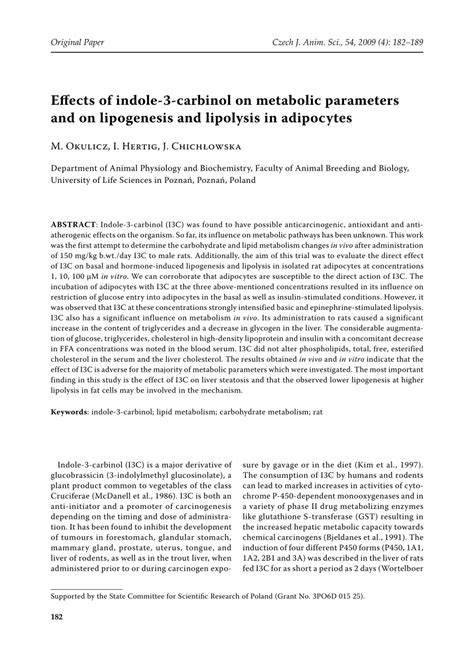 Pdf Effects Of Indole Carbinol On Metabolic Parameters And On