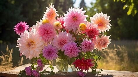 Premium Photo Sunlit Romance Romantic Bouquet With Dahlias In The