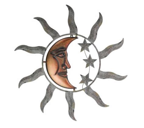 Celestial Sun Moon And Stars Indoor Outdoor 28 Inch Metal Wall Hanging