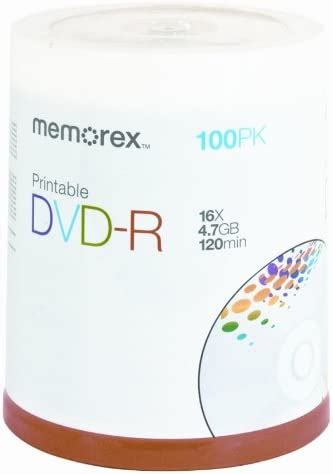 Memorex DVD R 16 x 4 7 GB pacote 100 eixos branco imprimível a jato