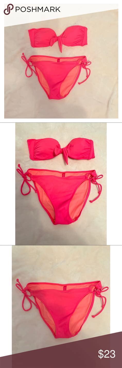 Neon Pink Tie Bandeau Bikini Bikinis Neon Pink Hot Sex Picture