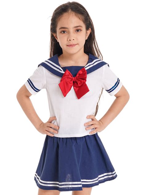 Renvena Kids Girls 2pcs A Line Pleated Skirt With Striped Tops Student