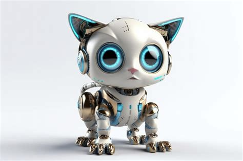 Premium AI Image | Cute Cartoon Robot Cat With Very Big Eyes White ...