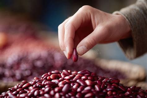 Hand Selecting a Single Red Kidney Bean from a Plentiful Heap. Represents Choice, Quality ...