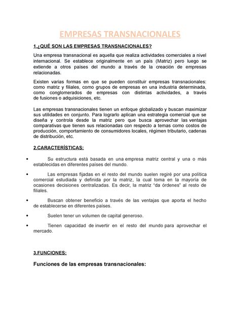 Empresas Transnacionales EMPRESAS TRANSNACIONALES 1 QUÉ SON LAS