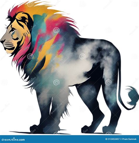 Lion with Colorful Hair, Drawing of Lion with Colorful Hair Using the ...