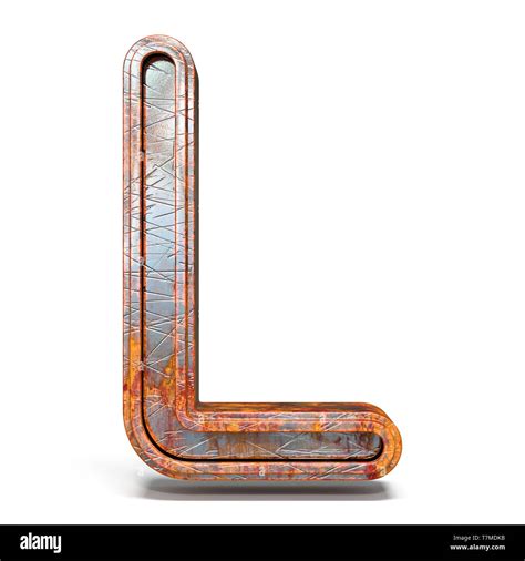 Rusty Metal Font Letter L D Render Illustration Isolated On White