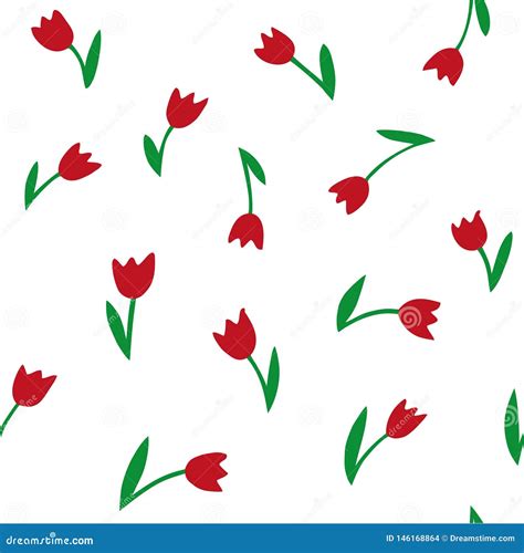 Tulips Seamless Vector Pattern Hand Drawing Texture Stock Vector