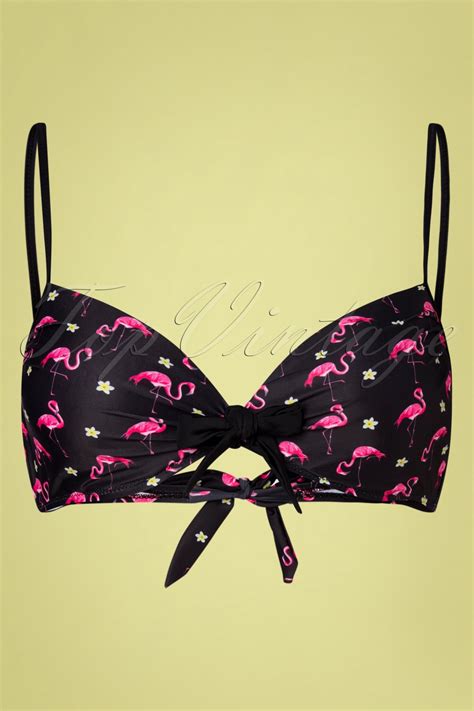 S Flamingo Bikini Top In Black And Pink