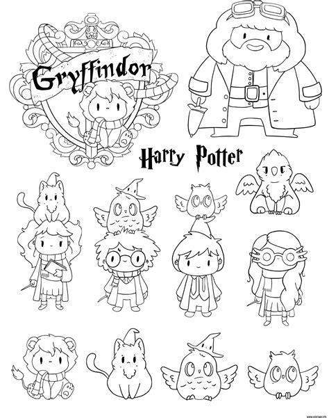 Coloriage Harry Potter Gryffindor Personnages Kawaii JeColorie