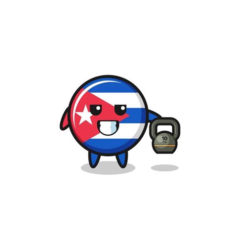 Premium Vector Cuba Flag Mascot Lifting Kettlebell In The Gym