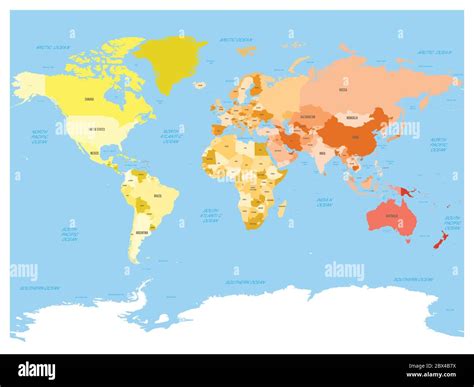 World map atlas. Colored political map with blue seas and oceans ...