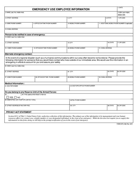 Fillable Online Nfc Usda Emergency Use Employee Information Fax Email