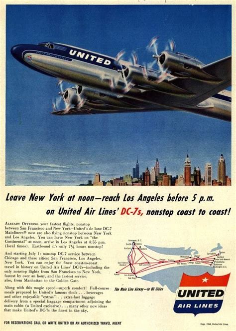 Vintage United Air Lines Ad 1954 Vintage Airline Ads Vintage