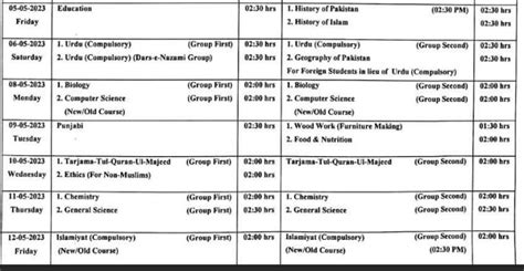 9th Class Date Sheet 2023 Bise Bahawalpur Board Date Sheet