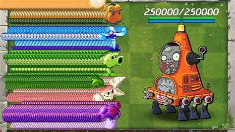 Pvz 2 Every 100 Plant Max Level Vs Robo Cone Zombie 250000 Hp Youtube