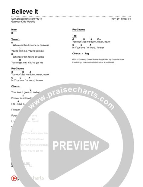 Believe It Chords PDF (Gateway Kids Worship) - PraiseCharts