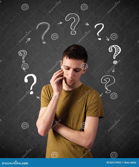 Young Man Thinking With Question Mark Circulation Around His Head Stock