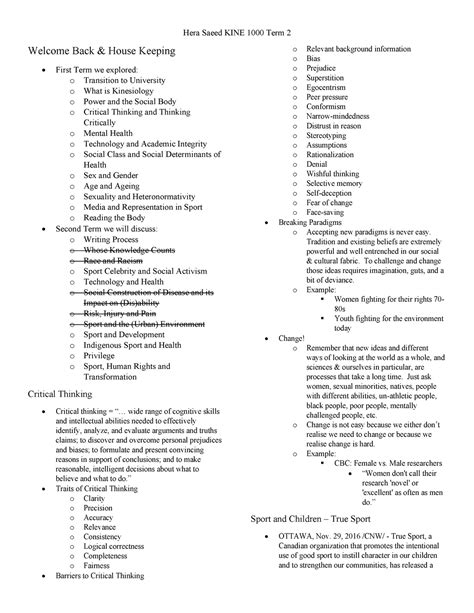 KINE 1000 Term 2 Notes Hh Kine 1000 Yorku Studocu