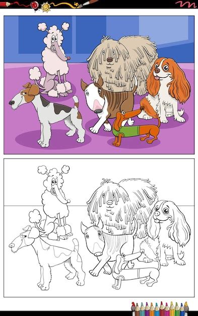 Coloriage De Groupe De Personnages De Chiens De Race Pure Vecteur Premium