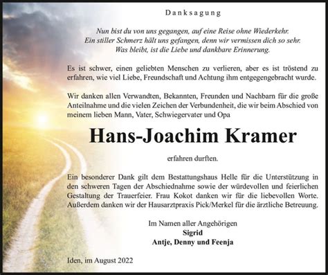 Traueranzeigen Von Hans Joachim Kramer Abschied Nehmen De