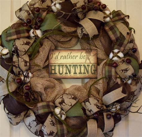 Deer Hunter Burlap And Mesh Wreath With Antler Branches Etsy Rustic