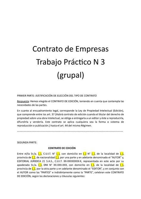 Tp Contratos De Empresa Stdoc Contrato De Empresas Trabajo Pr Ctico