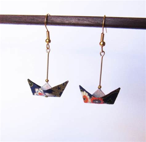 Boucles D Oreilles Bateaux En Origami Bijou Origami Origami Bateau