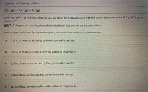 Solved Consider The Following Reaction Co2g Cog