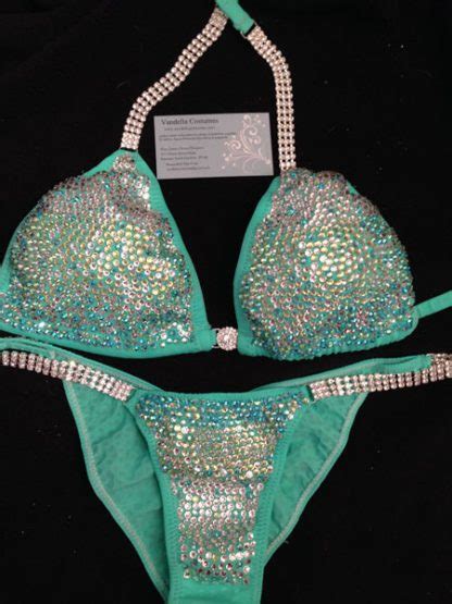 Style 1195 Mint Green Bikini Competition Suit Rhinestone Connectors