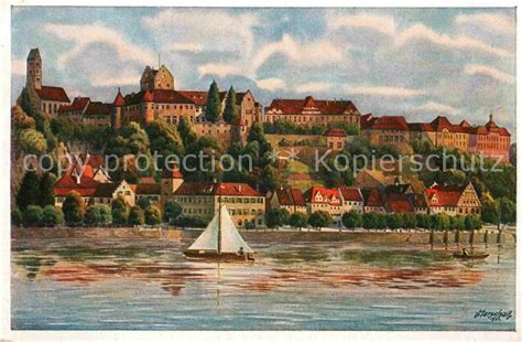 Ak Ansichtskarte Meersburg Bodensee Schloss Panorama Kuenstlerkarte