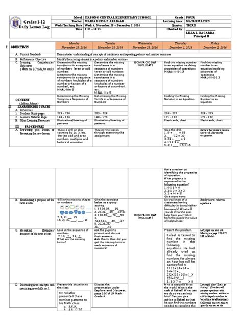 Dll In Math Week 4 Q3 Pdf Sequence Quality Of Life